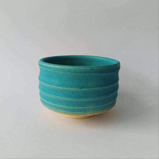 Teal ceramic bowl on a light gray background