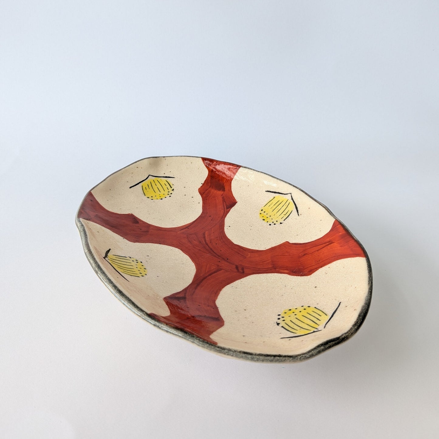 Hand-Painted Camellia Oval Plate