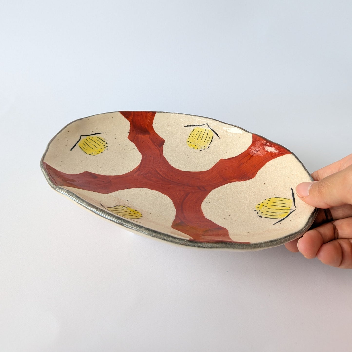 Hand-Painted Camellia Oval Plate
